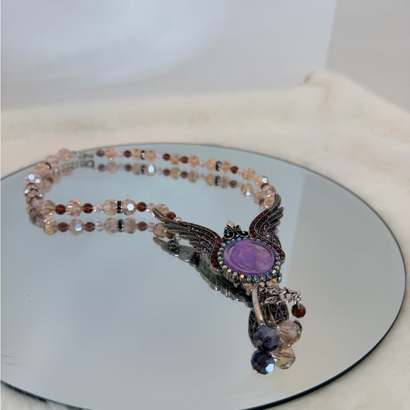 Kirks Folly Purple Cherub Cameo Necklace with Silver and Red Rhinestone Accents - Picture 2 of 7